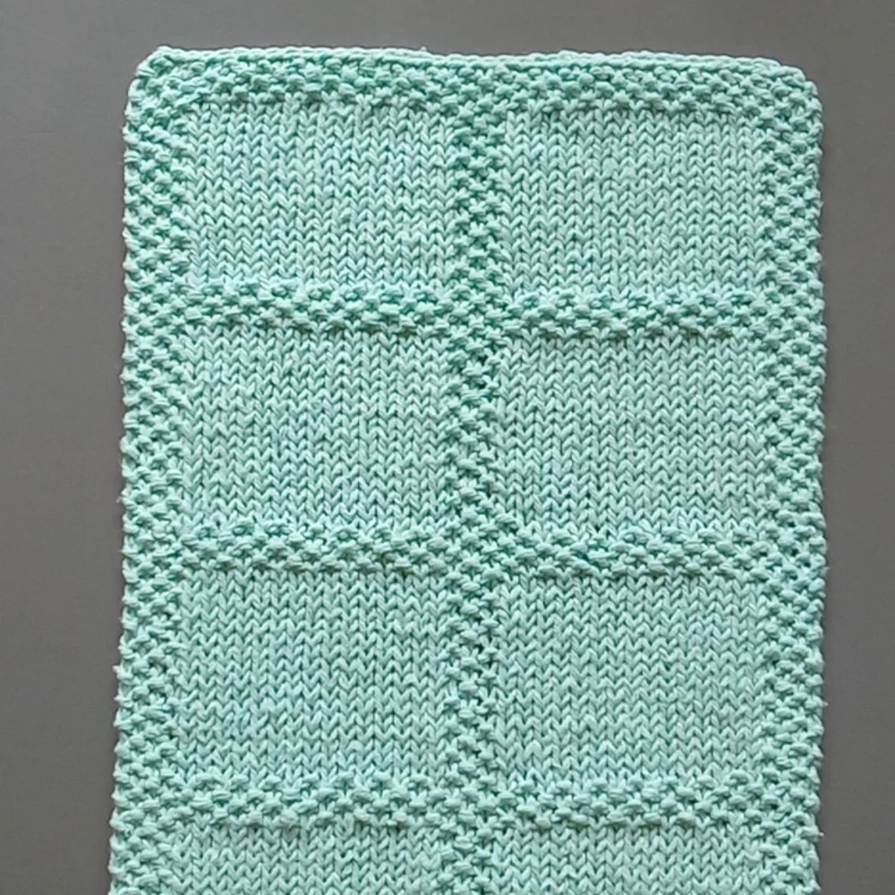 Handmade Handknit Aqua Blue Textured Windowpane Pattern Cotton Hand Towel